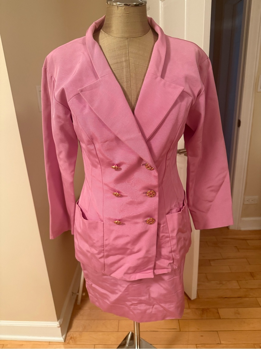 Karl Lagerfeld Pink Double-Breasted Blazer with Gold Buttons Vintage
